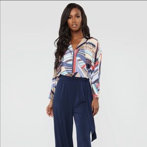 FASHION NOVA WIDE LEG NAVY JUMPSUIT NEW, S